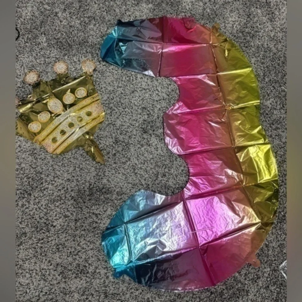 40-Inch Rainbow Gradient Number 3 Crown Balloon Set, 3rd Birthday Balloons